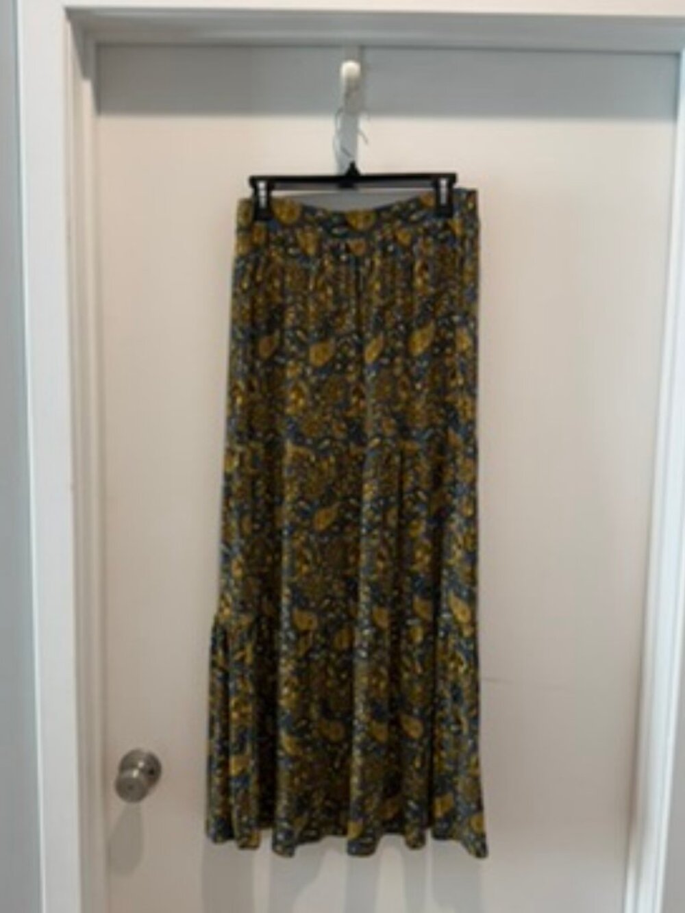 Boden Navy Gold Paisley Tiered Maxi Skirt Size 10R